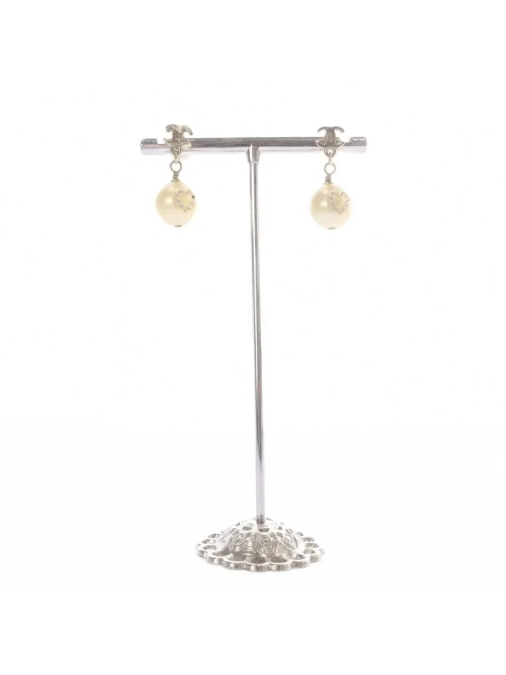 Chanel CC Logo Pearl Earrings for Both Ears Gold